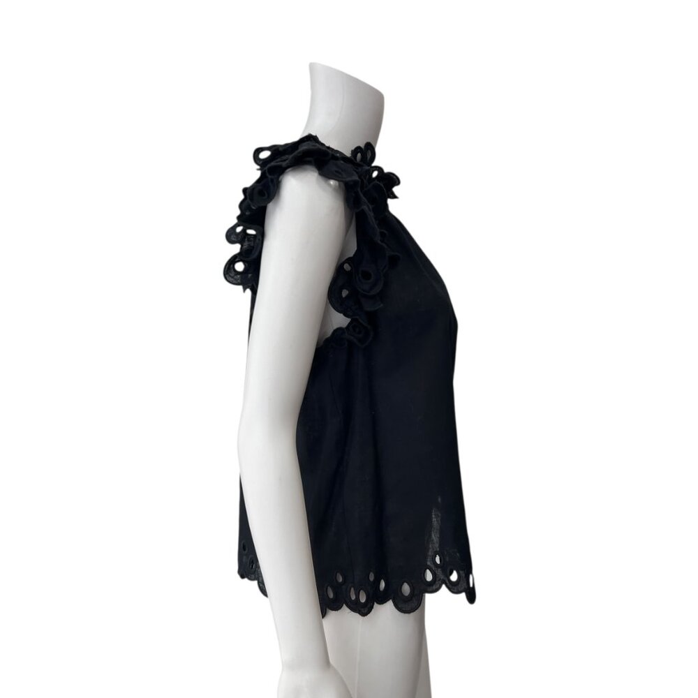 $275 Sea Black Eyelet Short Sleeve Linen Natuli Blouse size Small - Picture 4 of 8